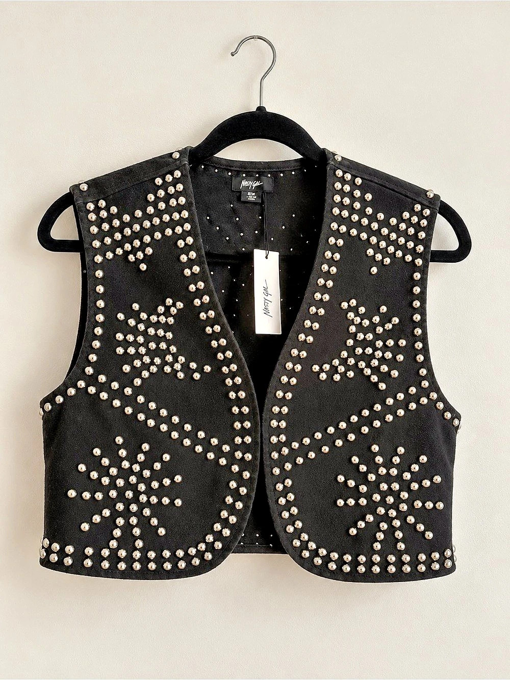 Nasty Gal Black & Silver Studded Western Rocker Vest - Size 6